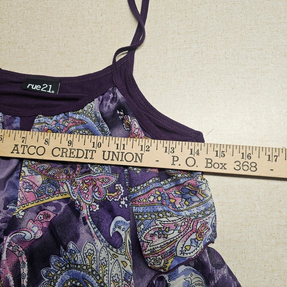Rue 21 Y2K Ruffle Fairy Top Womens Size S Purple Coquette Romantic Paisley - Picture 7 of 8